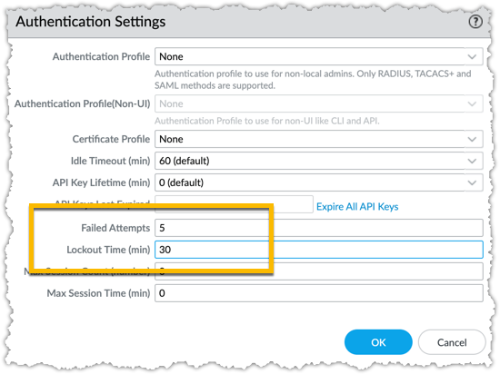 Failed Attempts and Lockout Time in Authentication Settings