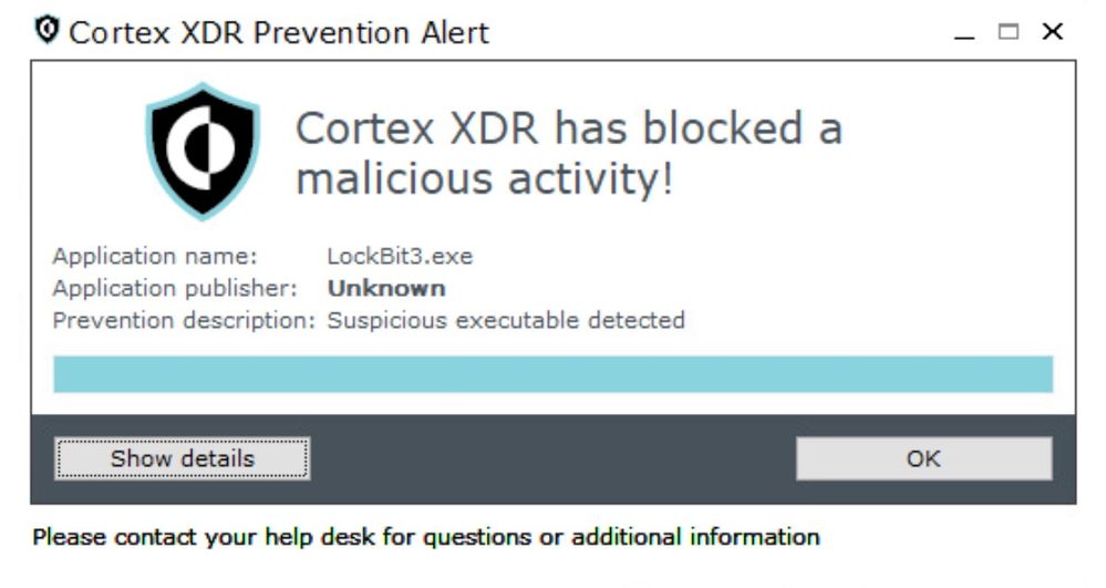 Figure 9. End user notification for blocking the LockBit 3.0 execution