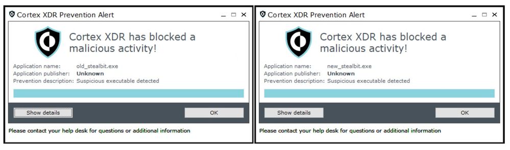 Figure 10. End user notification for blocking the StealBit execution