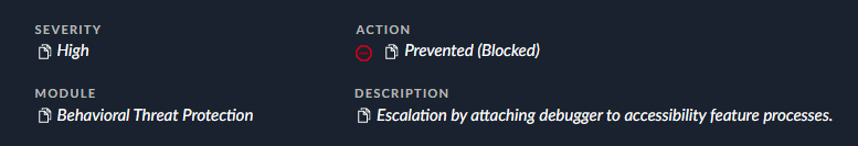 Figure 4 Prevention of Sticky Key attack by the Cortex XDR and XSIAM