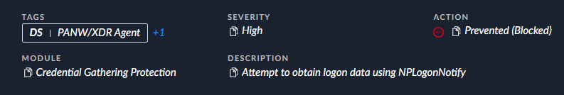 Figure 5. Prevention of the credential theft attempt, as shown in Cortex XDR & XSIAM