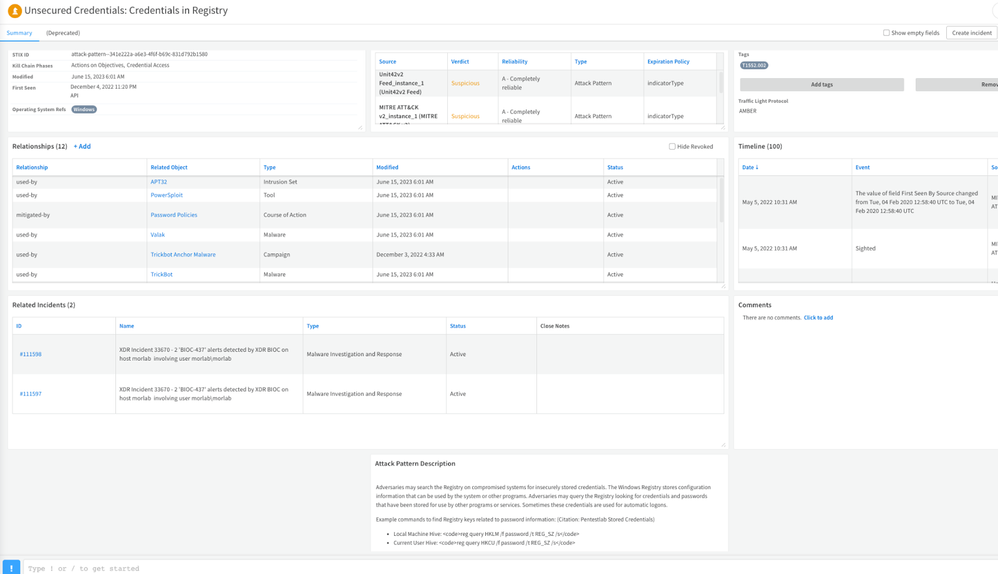 Attack Pattern indicator with relationships from Unit 42 ATOMS feed and related incidents (1)