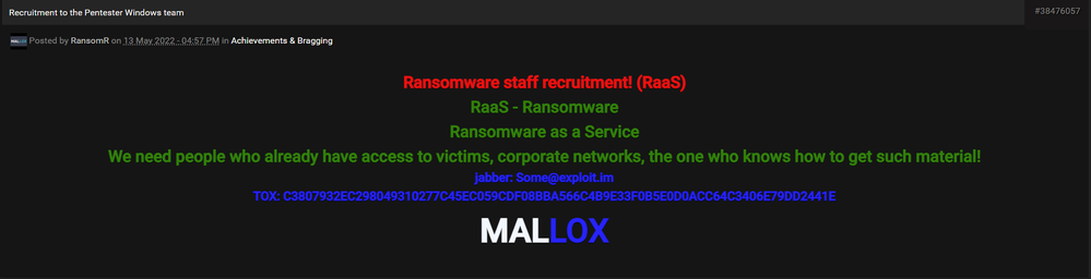Figure 12. RansomR's post on Nulled.