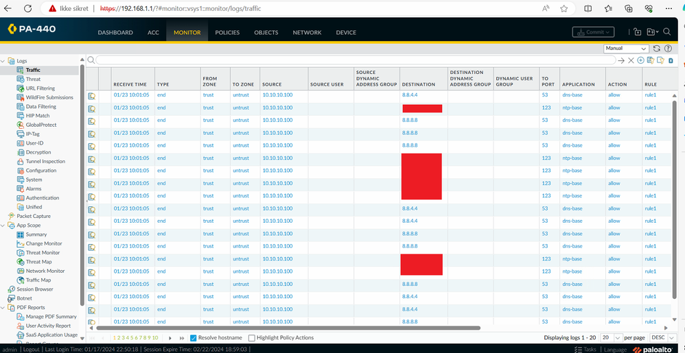 Traffic log page 1