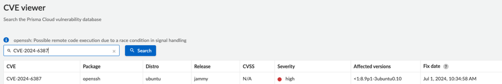 Figure 1. Prisma Cloud vulnerability detection status.