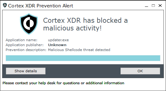 Figure 4. End user notification for the prevention of the initial loader