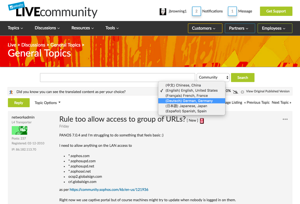 Translate forum threads into 6 different languages instantly.