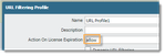 URL Filtering profile showing  Action on License Expiration