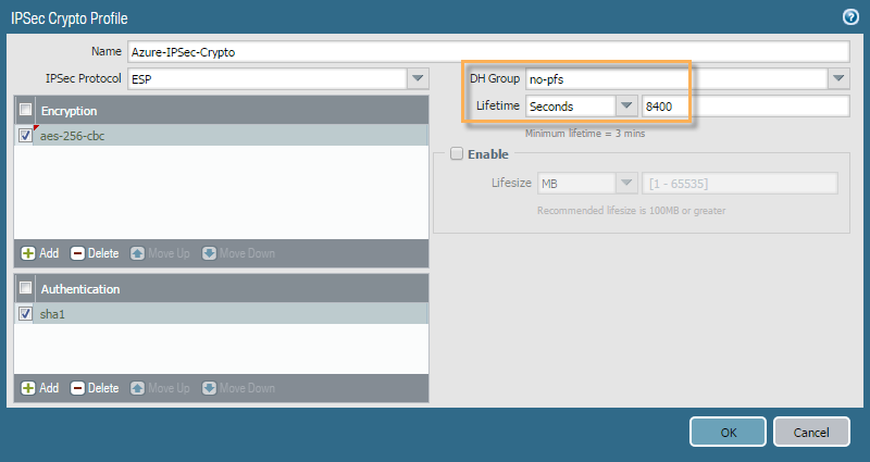 IPSec Crypto Profile window