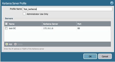 Kerberos Server Profile