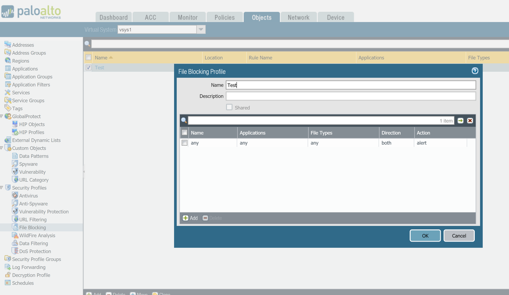 Create file blocking profile