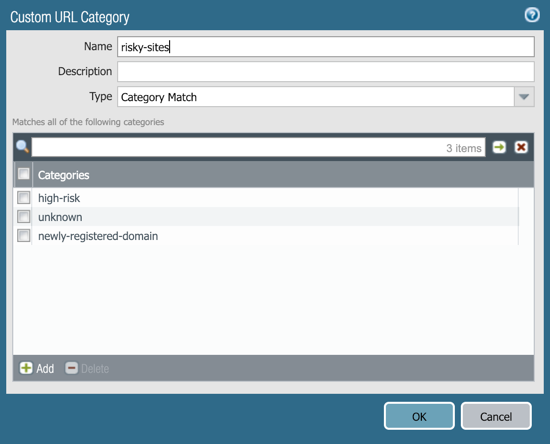 Category Match Custom URL Filtering Profile
