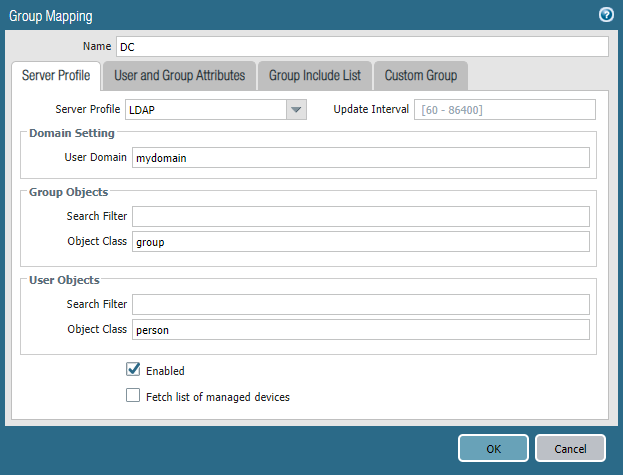 Group Mapping - Server Profile tab