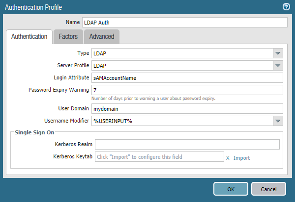 Authentication Profile - LDAP type