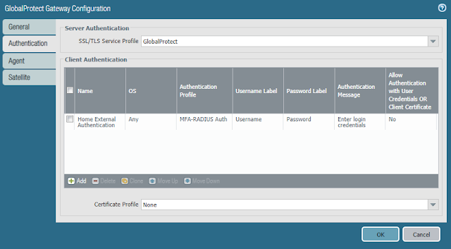 GlobalProtect Gateway Configuration - Home External Authentication