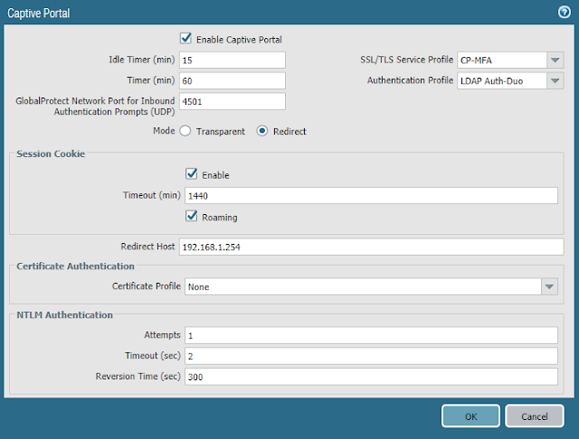 Captive Portal window to Enable Captive Portal