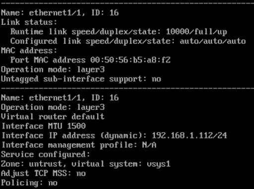 Sample of command results for firewall interface