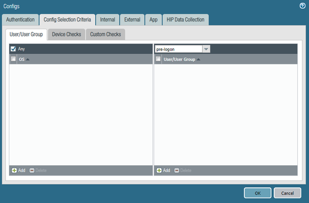 Configs > Config Selection Criteria Tab for Portal Machine Config