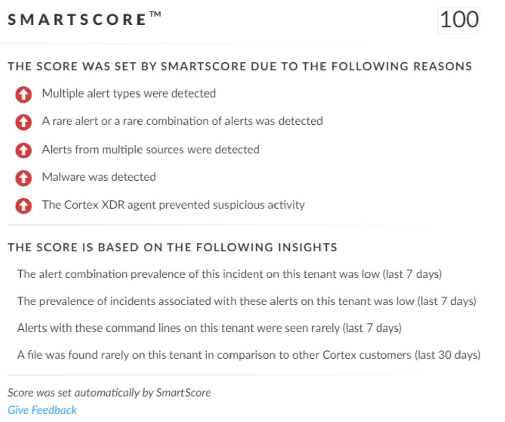 Figure 11. SmartScore information about the incident
