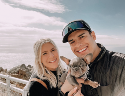 Jenna with her husband, and French Bulldog Moose